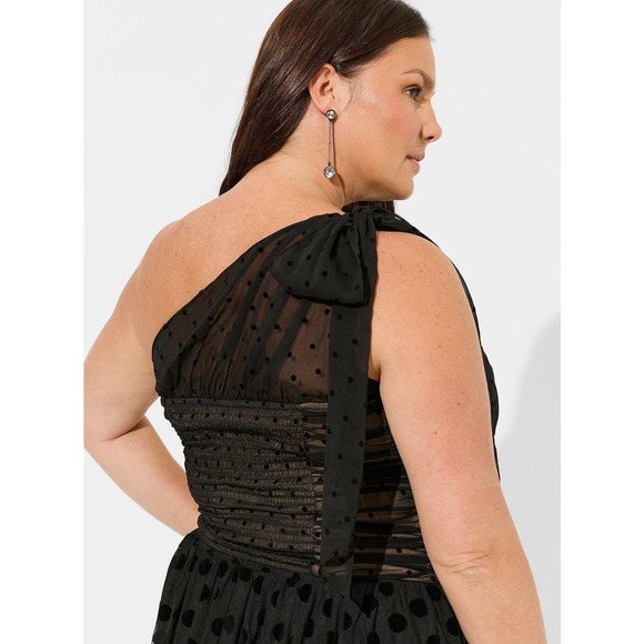 NWT Torrid Chiffon Flocked One Shoulder Crop Top Shirt Blouse Size 1X (14/18) - Picture 2 of 3